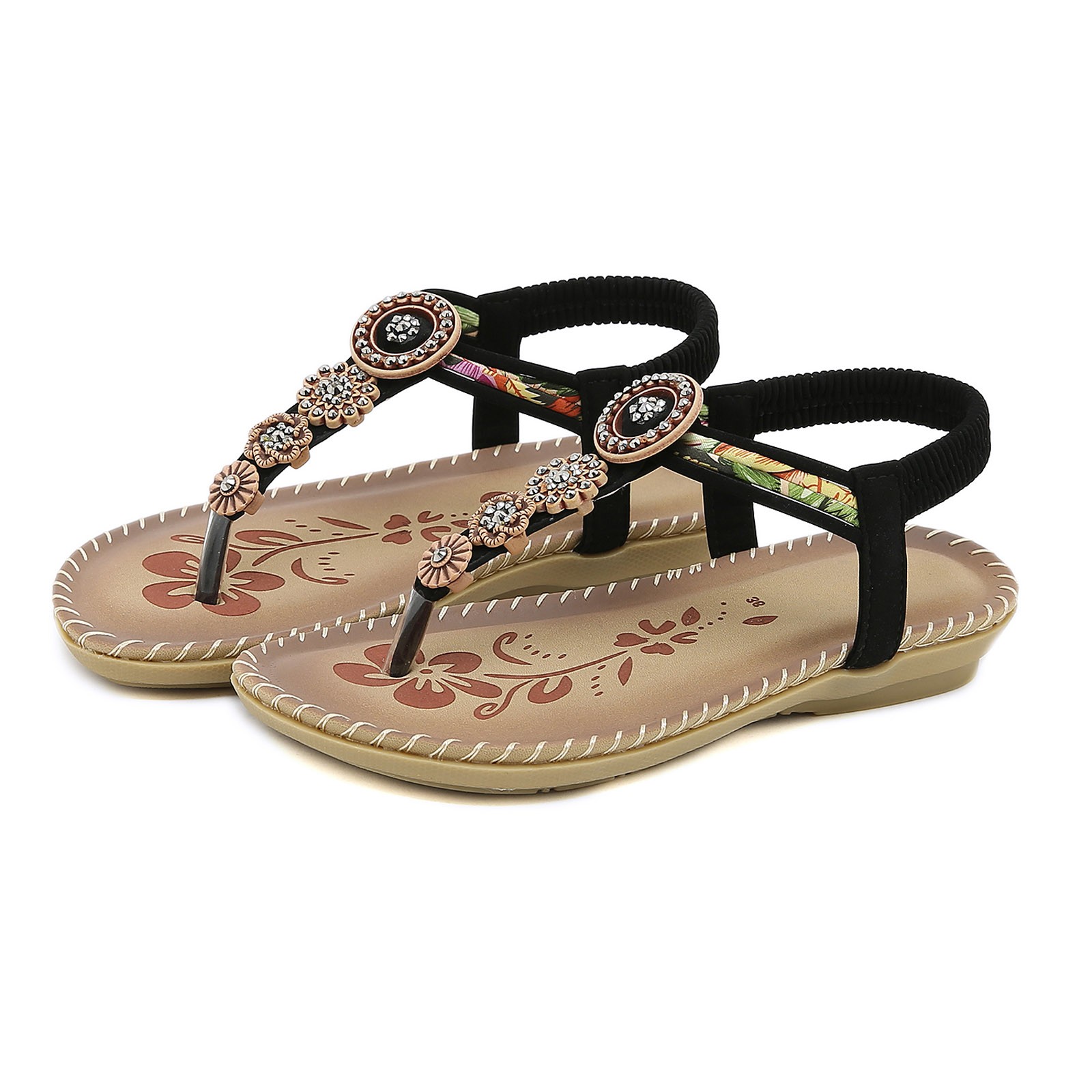 Starbay Women's Flower Pin T-Strap Flats Sandals - Walmart.com