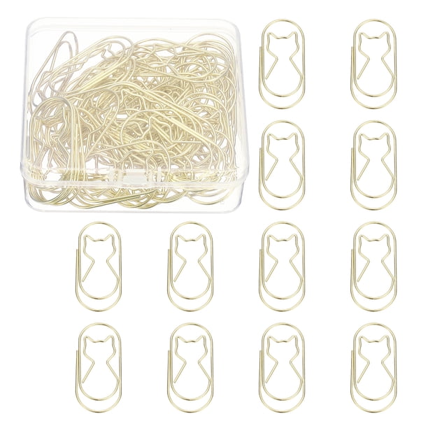Uxcell 50 Pcs Clip de papel en forma de gato, clips metálicos pequeños y lindos para suministros de oficina, manualidades, álbum de recortes, clasificación de documentos y notas, electrochapado, oro