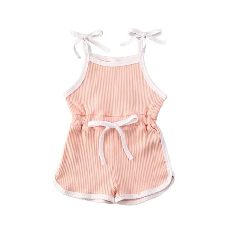 

EYIIYE Kids Girls Summer Sleeveless Ribbed Knit Solid Color Lace-up Jumpsuit High Waist One-piece Romper 1-6 Years