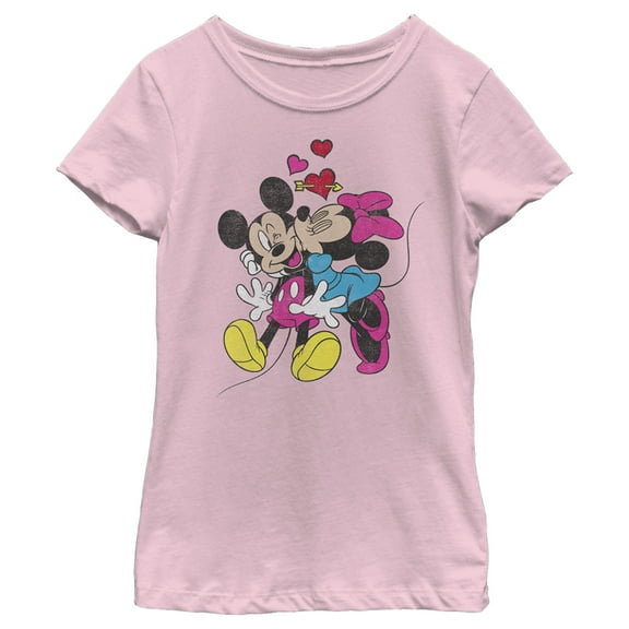 Girl's Mickey & Friends Valentine's Day Minnie Mouse Smooch Graphic Tee Light Pink Small