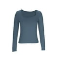 thumbnail image 2 of Uootdi Womens Square Neck Long Sleeve T Shirt Slim Fit Basic Gift Crop Tees Fall Y2k Going Out Crop Tops Cute Tight, 2 of 5