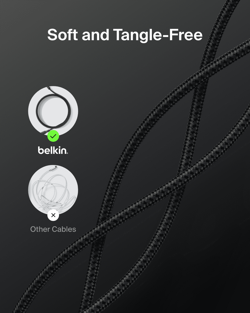 Belkin BoostCharge USB-C to USB-C Cable 240W 2.0 6.6ft/2M Braided Fast Charging Cable USB-C Power Cable Laptop & Phone Charger Black
