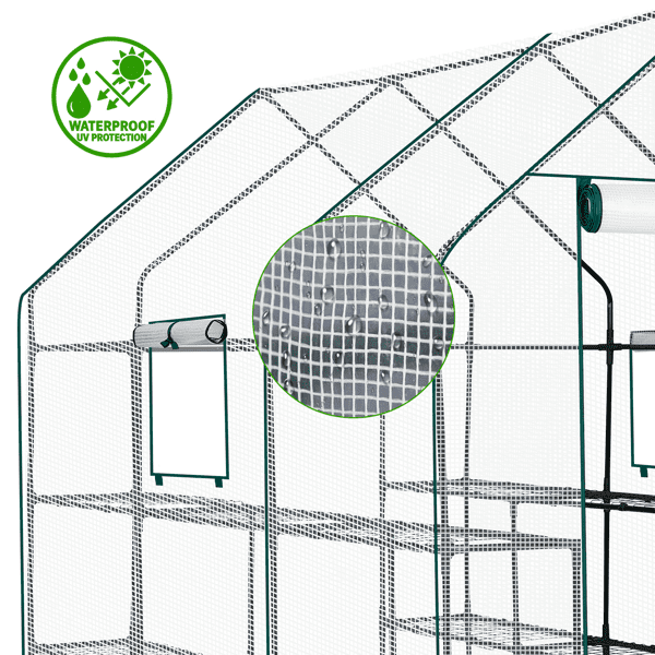 Alvantor Large Walk-In Greenhouse with PE Cover, 12-Shelf Indoor Outdoor Garden Plant Shelves, Roll-Up Door & Side Windows, 56"x85"x77"