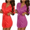 thumbnail image 3 of CFLVAEK 2 Piece Silk Robes for Women Lightweight Kimono Bathrobe Soft 3/4 Sleeve Bathrobes Solid Color Short Robe with Belt Elegant Sleepwear for Ladies Purple Free Size, 3 of 10