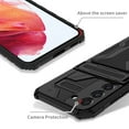 thumbnail image 4 of Heavy Duty Case for Samsung Galaxy S21 FE Credit Card Slot Holder Kickstand Bracket Cover, Military Grade Dual-Layers Rugged PC Shockproof Anti-Scratches Lens Protection Case, Black, 4 of 9