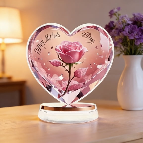 Heart Shaped Acrylic Table Sign, 2D Flat Love Display Stand, Plastic Desktop Ornament, Romantic Tabletop Decor for Wedding Mother’s Day Party