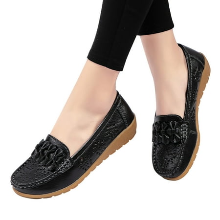Xysaqa Go Walk Shoes for Women  Flats Shoes Women Dressy Comfortable Women s Casual Single Shoe Cowhide Peas Mom Shoes Cowhide Soled Hollowed Out Shoes Womens Slip on Shoes Savings!