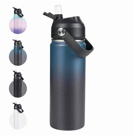 Daluvenix Stainless Steel Water Bottle with Straw Lid, 18oz Vacuum Insulated Water Bottles for Sports, Travel, Blue