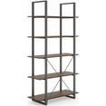 thumbnail image 2 of Bowery Hill Contemporary Engineered Wood 5-Shelf Bookcase in Walnut Brown Stain, 2 of 11
