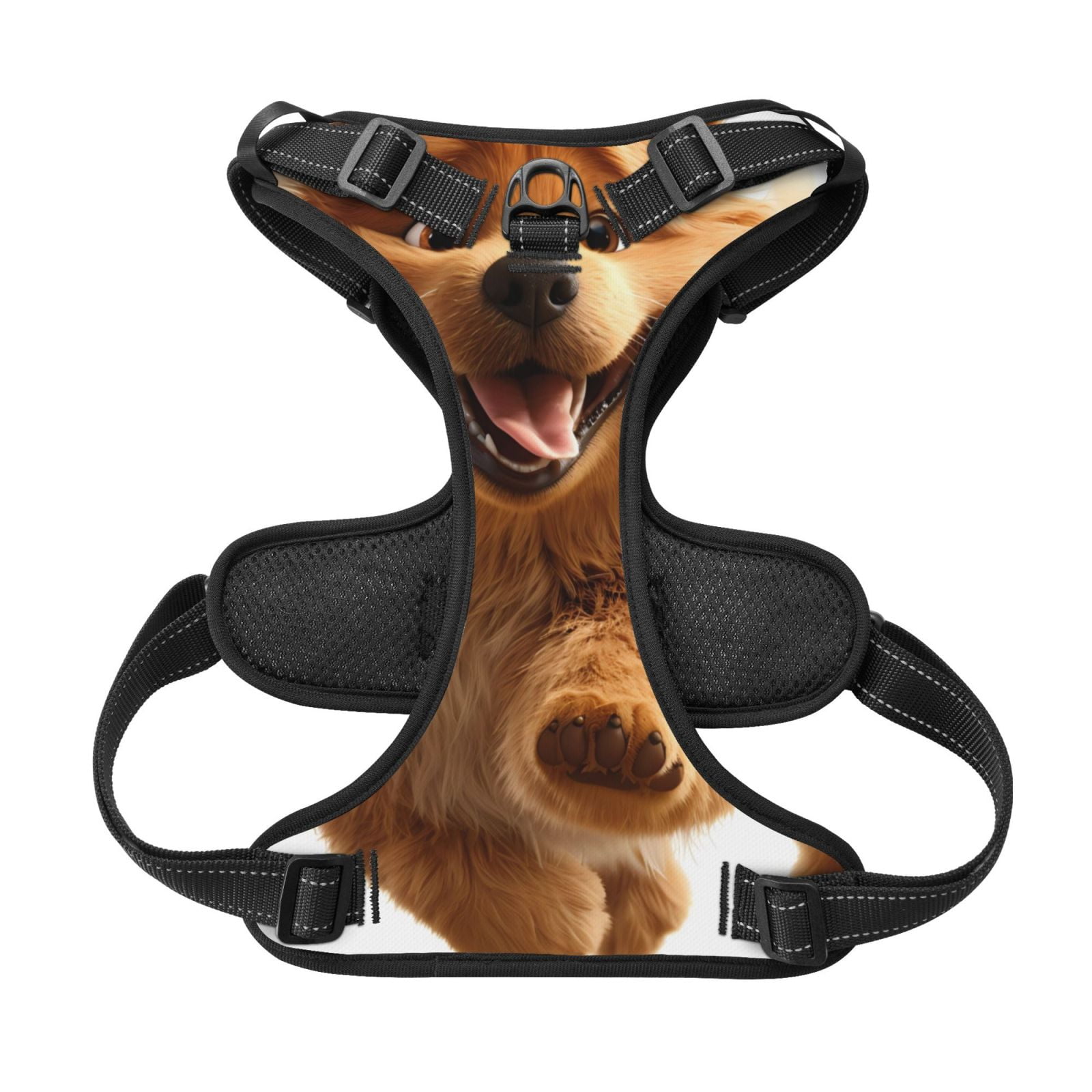 Picia Happy Fluffy Running Dog No-Pull Dog Harness Reflective Front Clip Vest with Handle,Step-in Air Dog Harness,Adjustable 2 Metal Rings 4 Buckles,Easy to Put on & Take Off Large