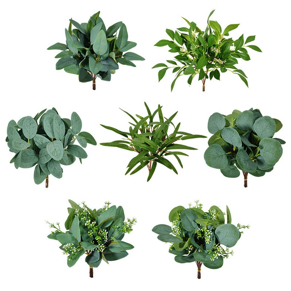 Windfall 2Pcs Fake Eucalyptus Leaves Stems Bulk Artificial Silver
