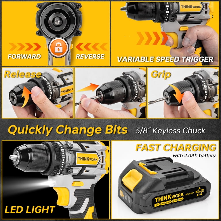 THINKWORK 20V Brushless Cordless Drill with 68 Accessories photo 4