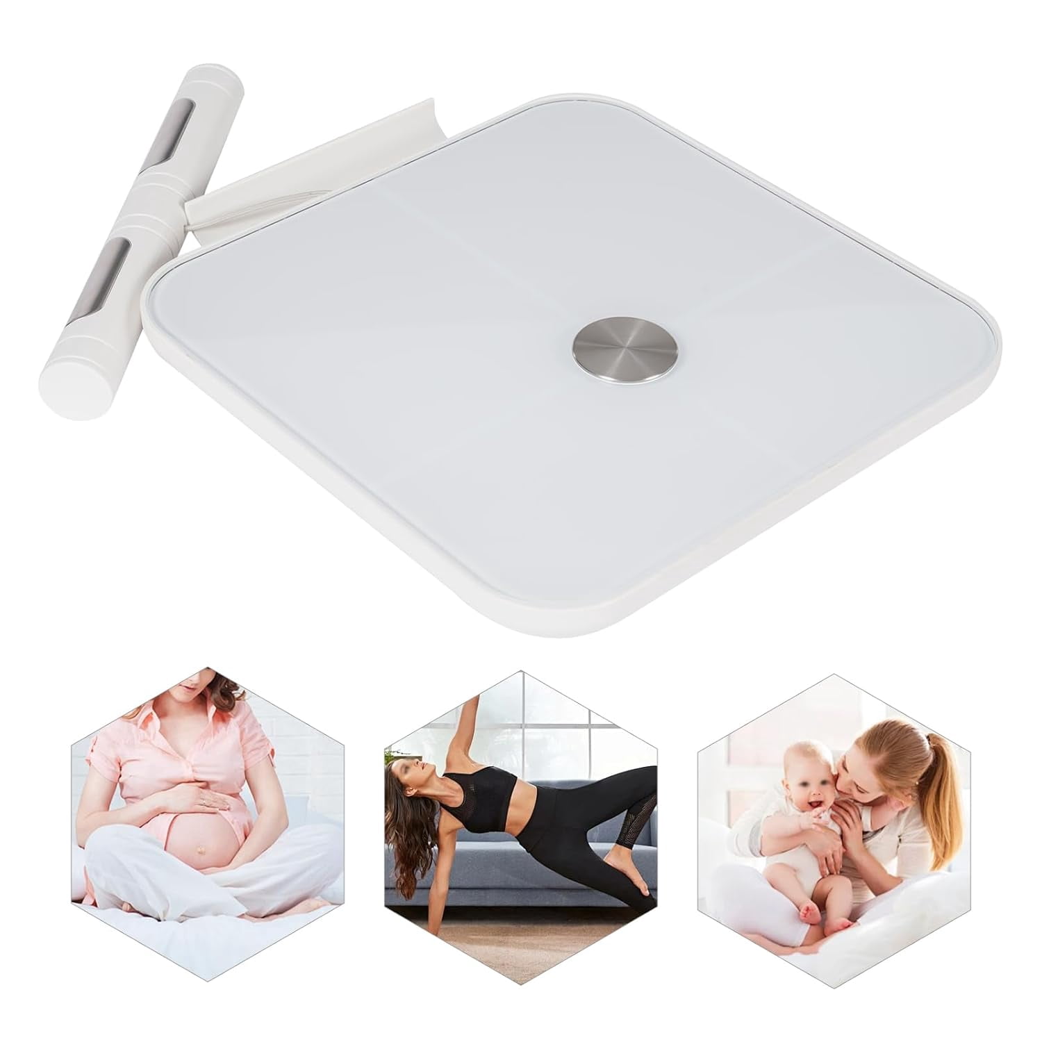 Modern Intelligent Electronic Scale 8 Eletrode Body Scale, Tempered Glass Digital Body Weight Bathroom Scale for Adults and Kids & Seniors - White