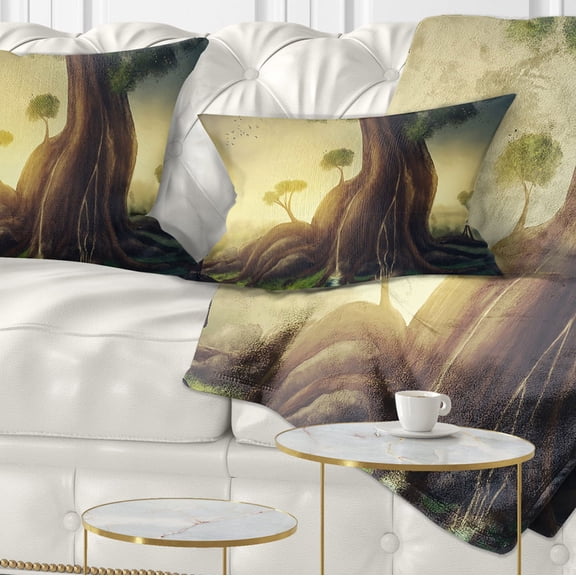 Designart Giant Tree with Woman - Abstract Throw Pillow - 12x20