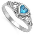 thumbnail image 4 of CHOOSE YOUR COLOR Blue Simulated Sapphire Heart Swirl Ring .925 Sterling Silver Band CZ Female Size 2, 4 of 4