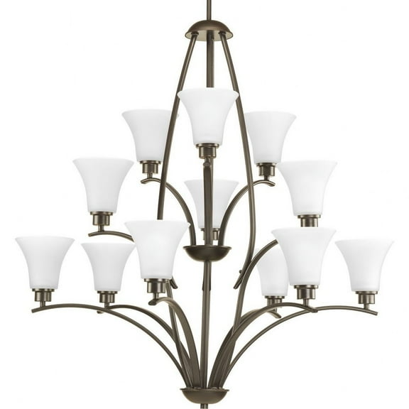 Progress Lighting Joy 12-Light Three-Tier Chandelier, Steel, Antique Bronze, Etched White Fluted Glass