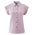 thumbnail image 5 of Fesfesfes Pink Shirt Women Short Ruffled Sleeve V Neck Button Up Blouse Casual Summer Tops 6(M), 5 of 9
