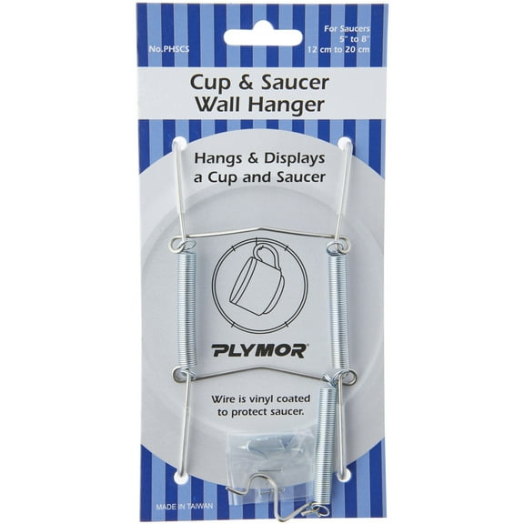 Plymor Stainless Steel Wall Mountable Tension Cup & Saucer Hanger, 8" H x 2.75" W x 1" D (6 Pack)