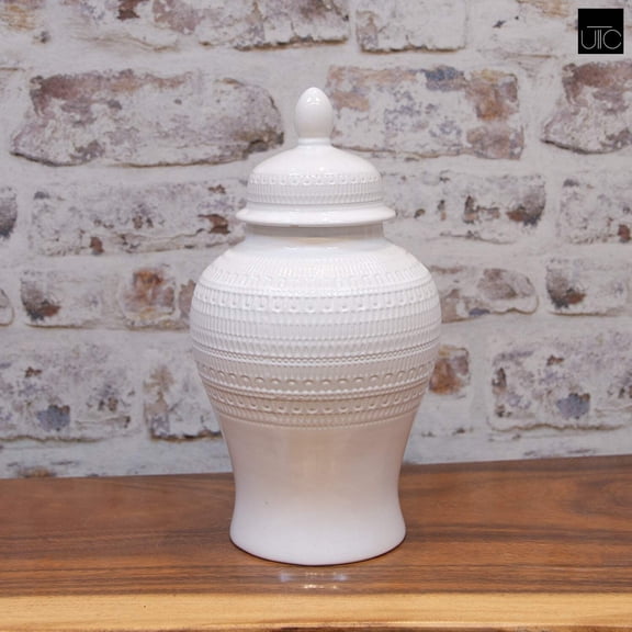 Embossed White Temple Jars