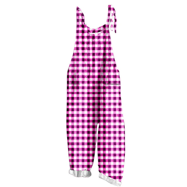 Yanlir Salopette Sans Manches à Imprimé Floral pour Femmes, Bretelles Réglables, Style Pique-Nique d'Été (Rose Vif1,4TG)