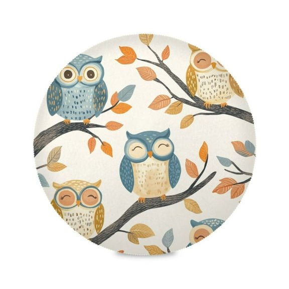 Round Plate Mat 15.4x15.4 Inchesx1 Placemat Table Mat Kitchen Mat Coffee Mat Fabric Thick, Strong Wear-Resistant, Heat Resistance Colorful Smiling Owl
