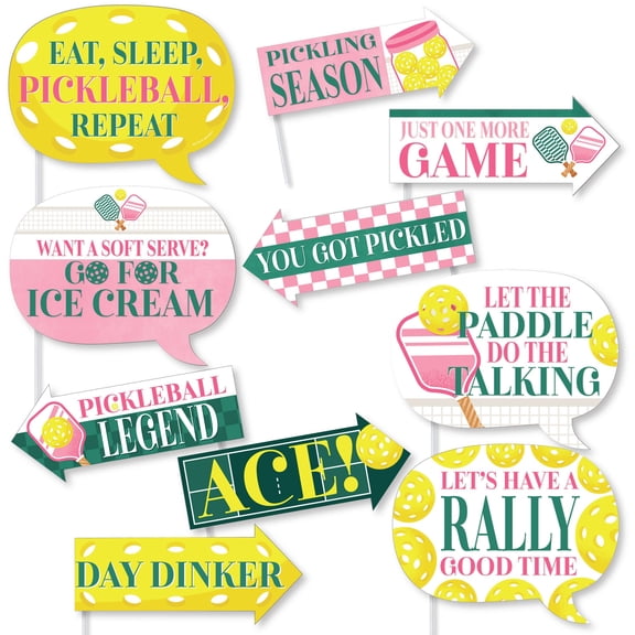 Big Dot of Happiness Funny Pink Pickleball Photo Booth Props Kit, Country Club Centerpiece Decorations, Pickleball Birthday Party Supplies - 10 Count Selfie Prop Sticks