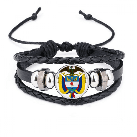colombia national emblem country bracelet braided leather woven wristband