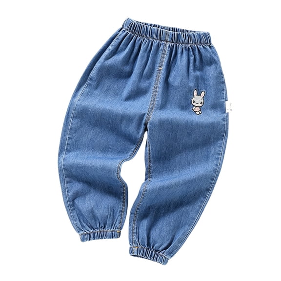 Glisme Toddler Girls Denim Pants Cartoon Rabbit Graphic Harem With Lightweight Breathable Fall Casual Girls Baggy Pants Size 3-4 Y