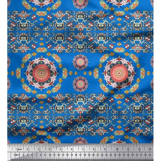 Soimoi Rayon Crepe Fabric Floral Mandala Decor Fabric Printed Yard 46 Inch Wide