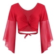 thumbnail image 6 of ZALDITA Women's 3/4 Tulle Flared Sleeve Wrap Tie Top Blouse Belly Dance Bolero Shrugs Cardigan Red One Size, 6 of 7
