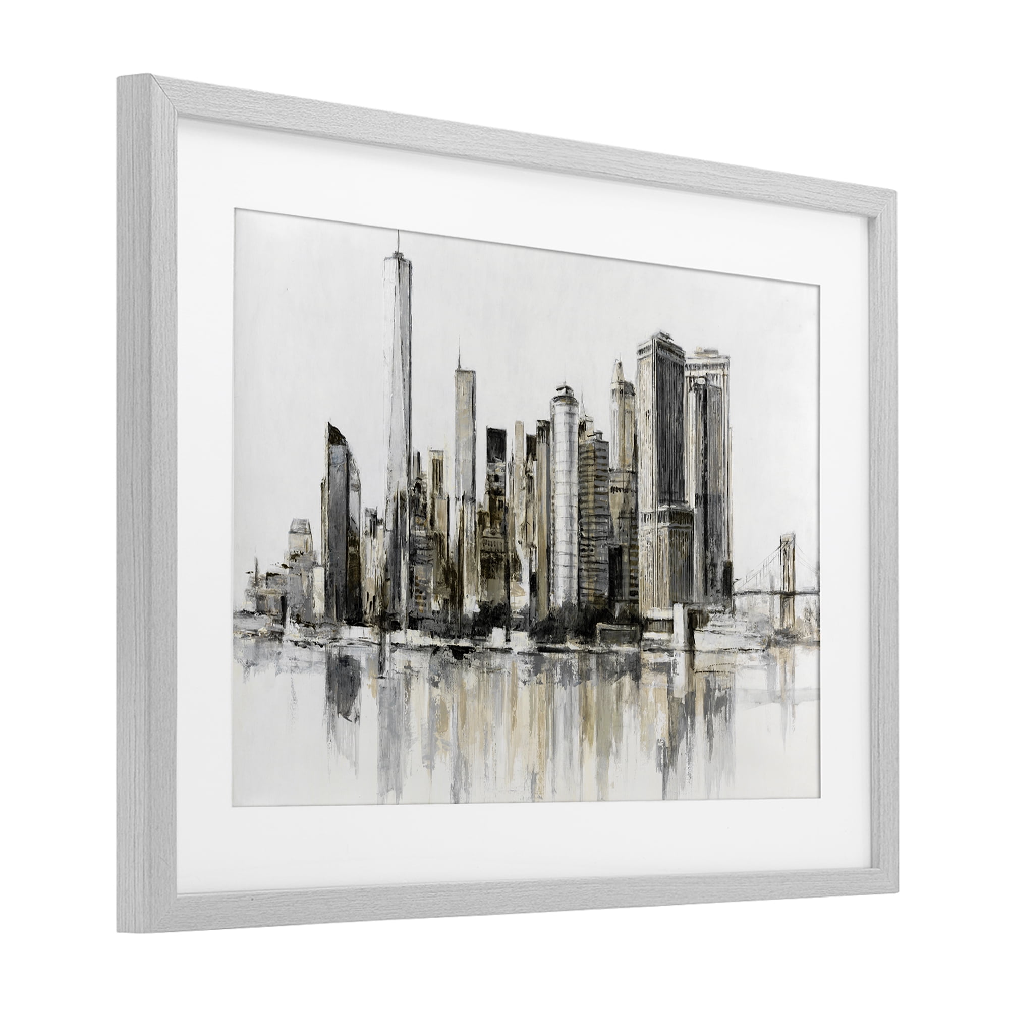 Stupell Industries Urban Skyline Reflection Gray Framed Print Under Glass, design by Lorenzo Collective
