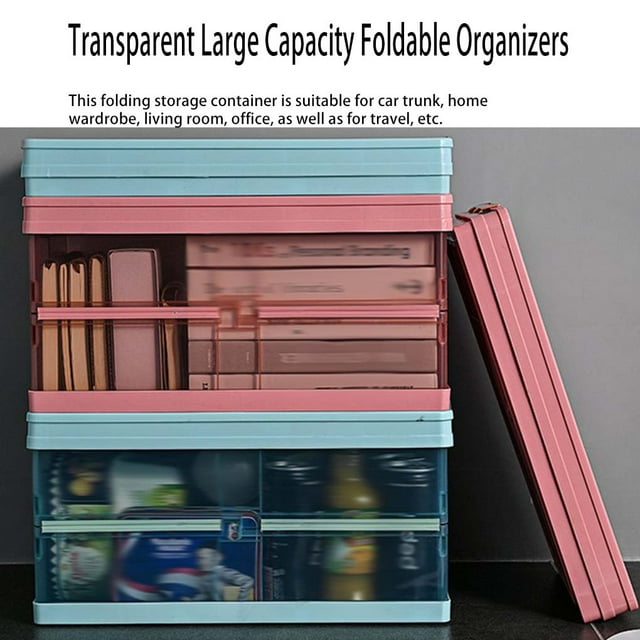 Boîte de Rangement pour Coffre de Voiture Grande Capacité Pliable Couvercle en PP Robuste Organisateur Transparent Rangement Étui Cargo Bricoles Garde-Robe avec Couvercle Poignée 30 L Bleu