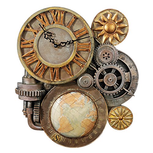 Design Toscano Engrenages de Temps Steampunk Horloge Murale Sculpture, Moyen 17 Pouces, Polyrésine, Pleine Couleur