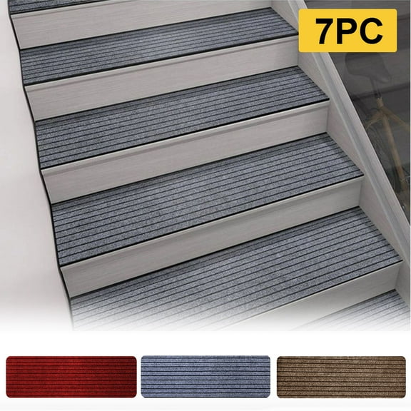 Dmlowu Stair Treads for Wooden Steps 8x30" Non Slip Stair Treads Extra Soft High Absorbent Stair Runner for Stone Step, 7pc Sturdy Striped Carpet Stair Treads