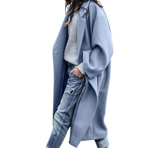 Plus Size Women's Fashion Winter Trench Coat Long Sleeve Lapel Jacket Outwear Solid Color Stylish Warm Coat