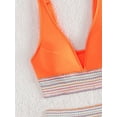 thumbnail image 5 of Women Tummy Control Swimsuits Color Block Two Piece Drawstring Bathing Suit Orange Red XL, 5 of 7
