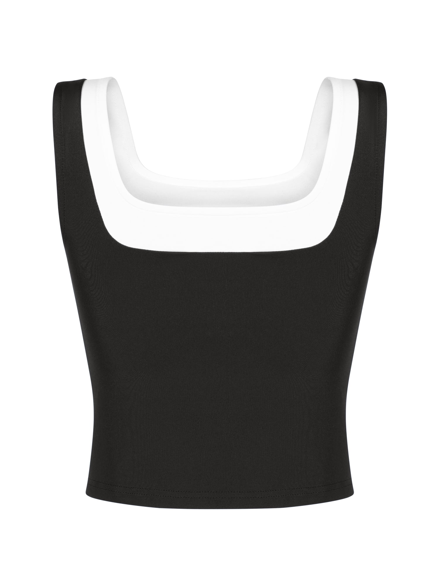 DARING DIVA Women's Crop Square Neck Slim Fitted Color Block Yoga Shirts XL Black