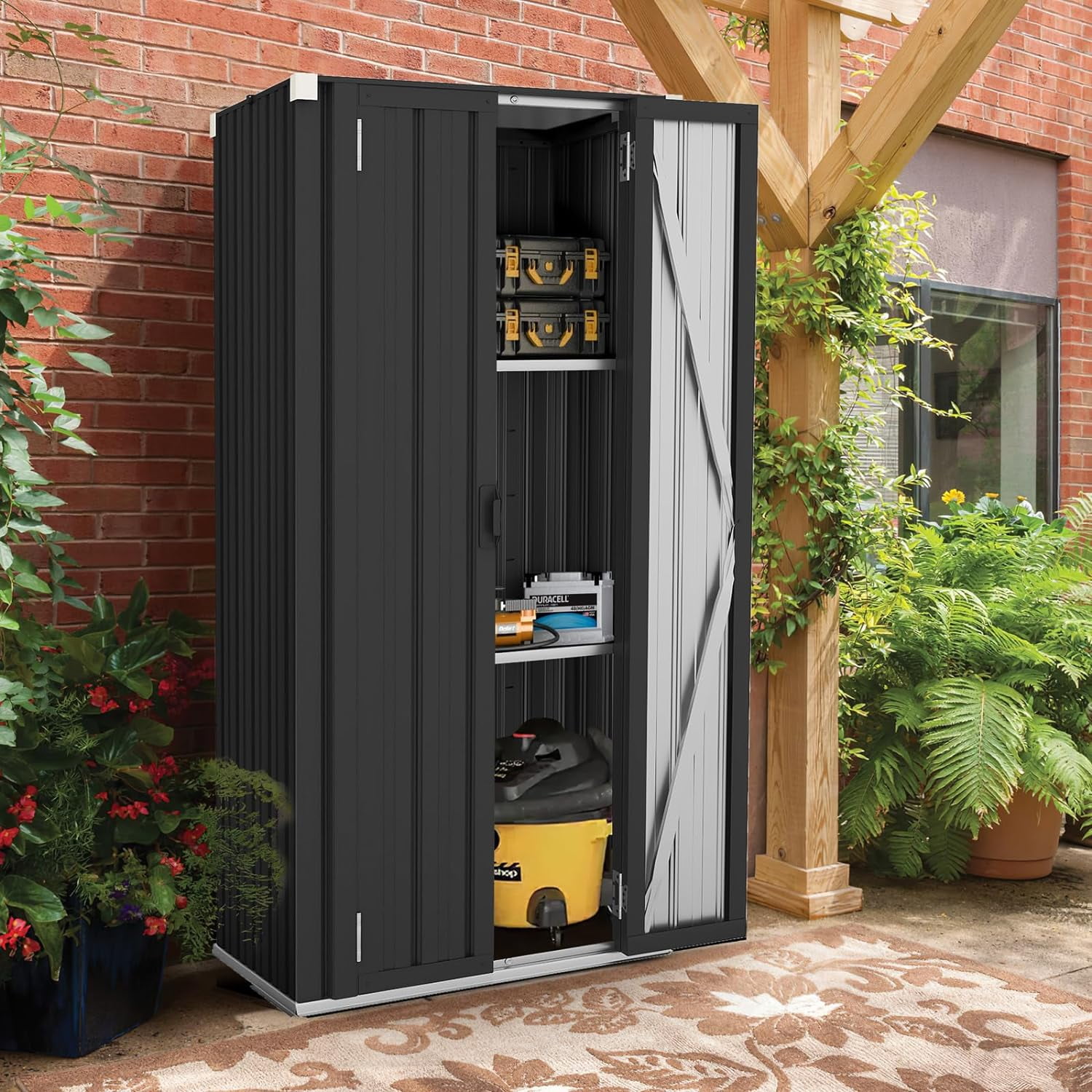 YODOLLA Outdoor Metal Storage Shed with Locking Doors and Adjustable Shelves for Home, Office,Garden(Grey)