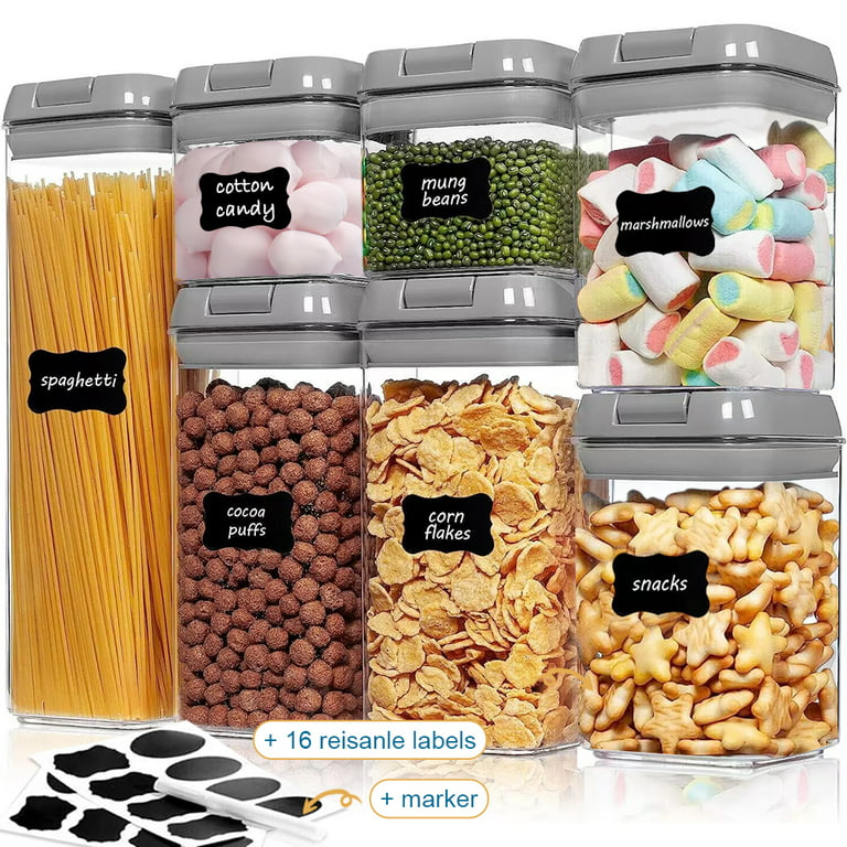 7 Pieces Airtight Food Storage Container Set Kitchen Organization Cereal Containers Storage with 8 Labels & Chalk Marker BPA Free Clear Plastic