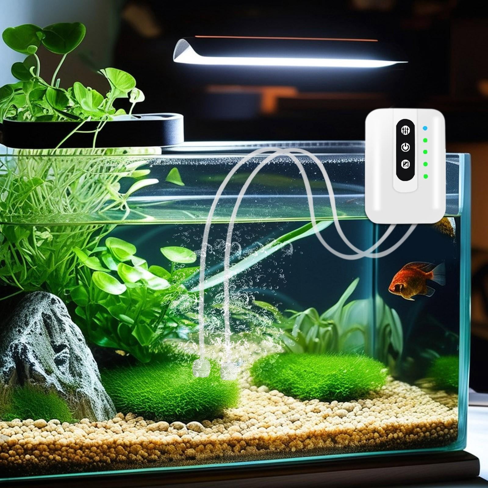 Rechargeable Power Powered Air Pump for Fish Tank, Single Outlet Adjustable Flow Portable Aerator for Fish, Aquarium Accessory with Air Stone for Boats for Fishing, Emergency Use