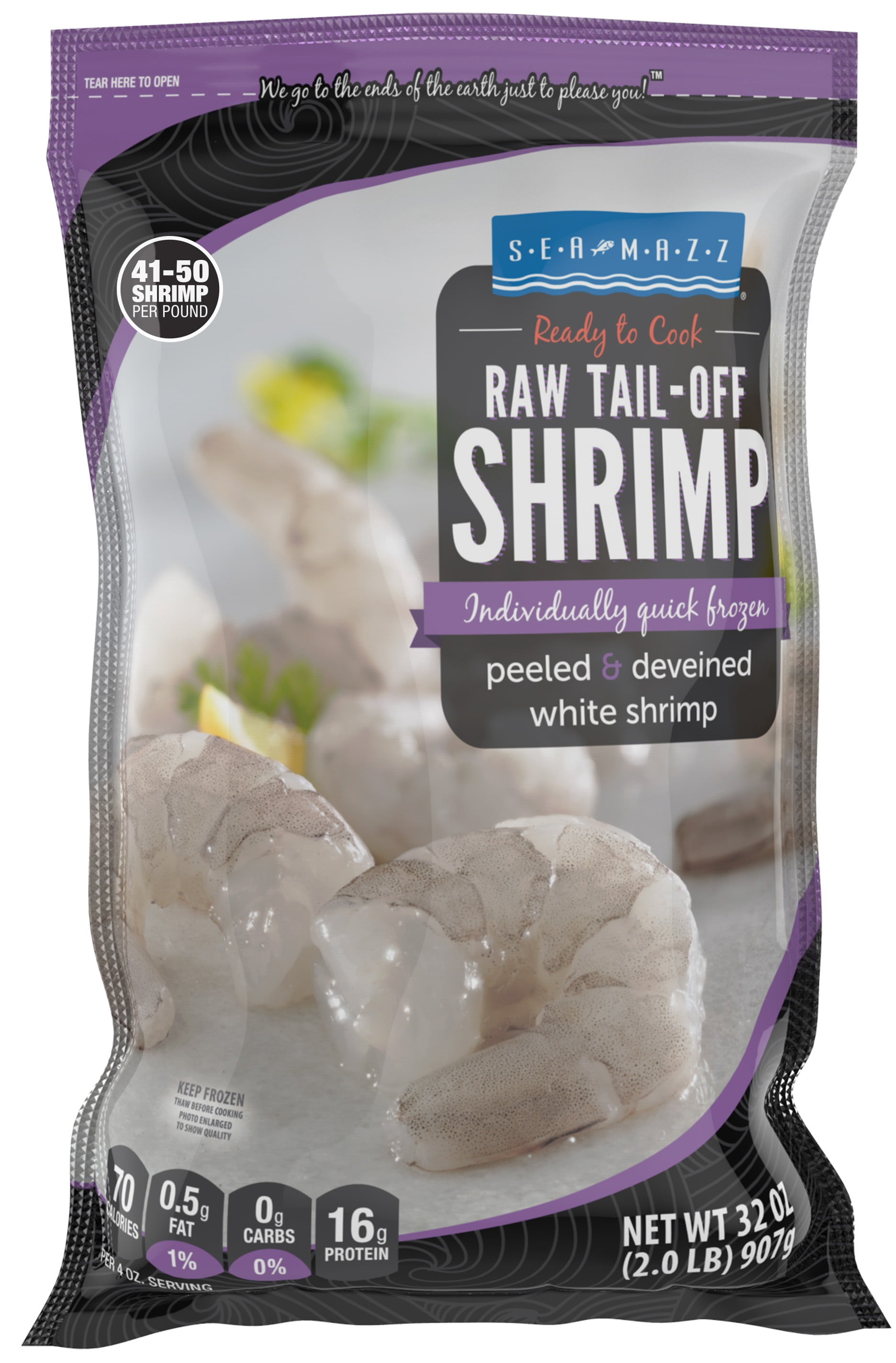 Seamazz 41/50 Peeled and Deveined Tail Off Raw White Shrimp, 2 Pound