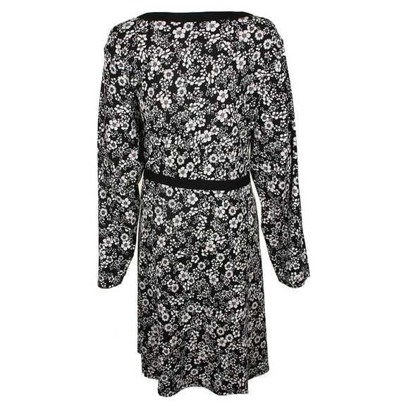 Tommy Hilfiger Womens Plus Size Black Pink Long-Sleeve Printed Wrap Dress 24W