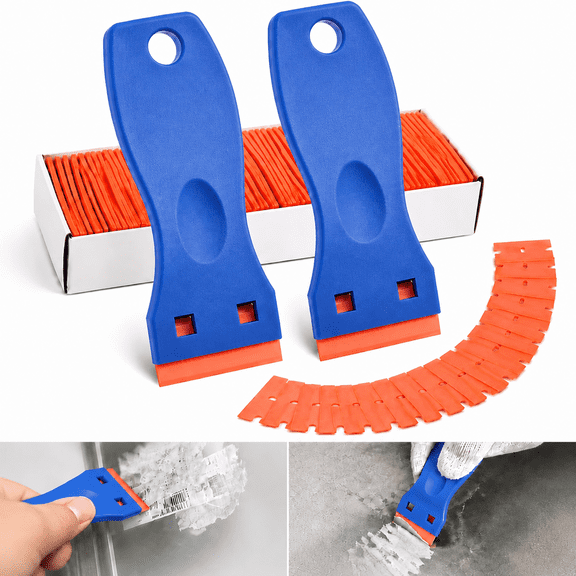 Single Razorblade Scraper Plastic Razor Blade Scraper Include 2PCS Scraper Tool and 100PCS Blades ...