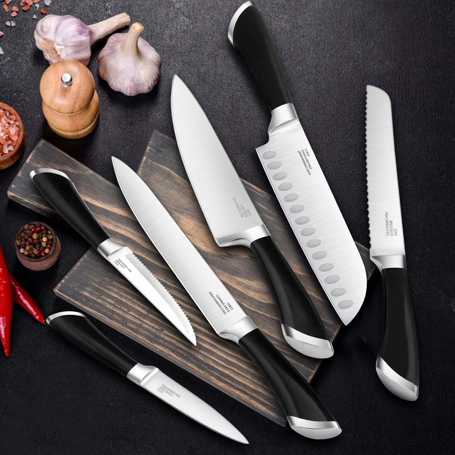 Vesteel Kitchen Knife Block Set, 17-Piece High Carbon Forged Stainless Steel Knife Set Includes Chef Utility Paring Steak Serrated Bread Santoku Knife
