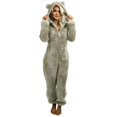 thumbnail image 2 of Bpxiofoy Nightgowns for Women Womens Pajama Sets Artificial Wool Long Sleeve Pajamas Zipper Hooded Pajamas Warm Rompe Cute Ears Sleepwear Womens Loungewear Set Rompers for Women Gray 3Xl, 2 of 8