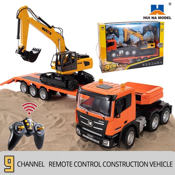 DEELLEEO Nouveau Produit Télécommande Télécommande à Neuf Canaux Camion à Plateau Semi-Remorque Tracteur Transport Camion d'Ingénierie Excavatrice Jouets pour Enfants