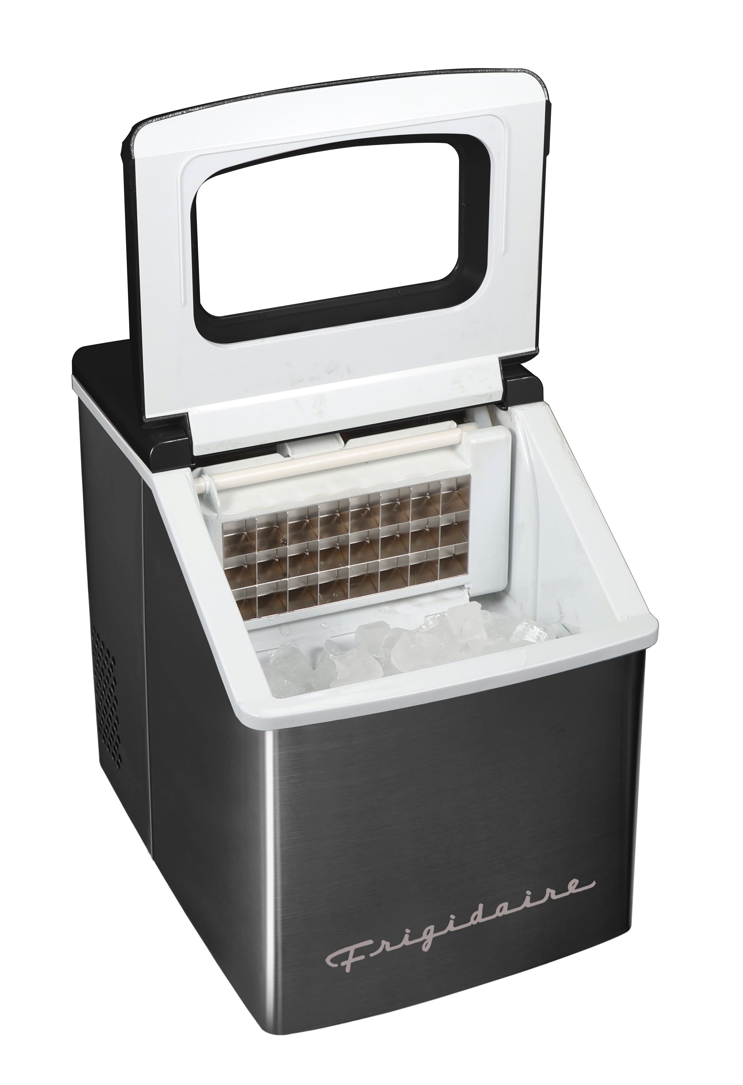 Frigidaire 40 lbs. Clear Ice Maker, Countertop Ice Machine with Square Ice for Home, Kitchen, Office, Bar, Black Stainless Steel