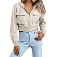 thumbnail image 5 of WMTBSRSW Women's Cropped Bomber Jackets Lightweight Zip Up Stand Collar Coat Long Sleeve Short Jacket with Flap Pockets Solid Casual Jackets with Hood Khaki, 5 of 6