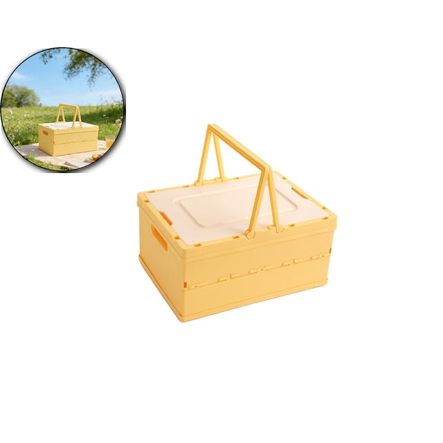 Collapsible Storage Crate, Foldable Plastic Basket with Lid and Handle, Foldable Storage Box Crate Bin for Home Kitchen Office Bathroom Bedroom Pantry