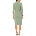 thumbnail image 3 of Conjunto de 2 piezas INSPIRE CHIC para mujer, blazer sin cuello de manga 3/4, falda lápiz de cintura alta, atuendos de trabajo, verde S, 3 of 6